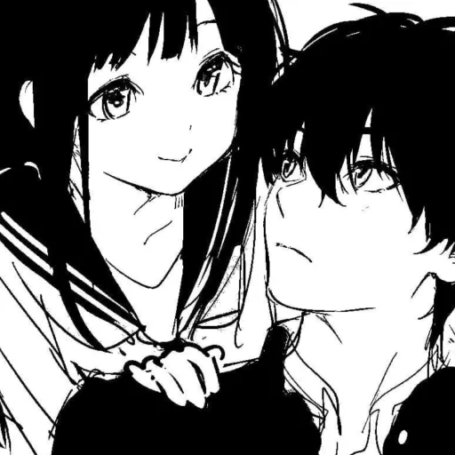 coppia di anime, anime lovers comics, anime cute couple, pittura di coppia anime, anime hyouka chitanda x oreki