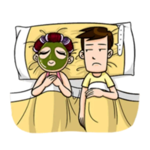 cartoon, husband and wife sleep