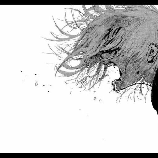 picture, tokyo ghoul, anime is black white, black white background anime, kaneki screams from the pain of manga