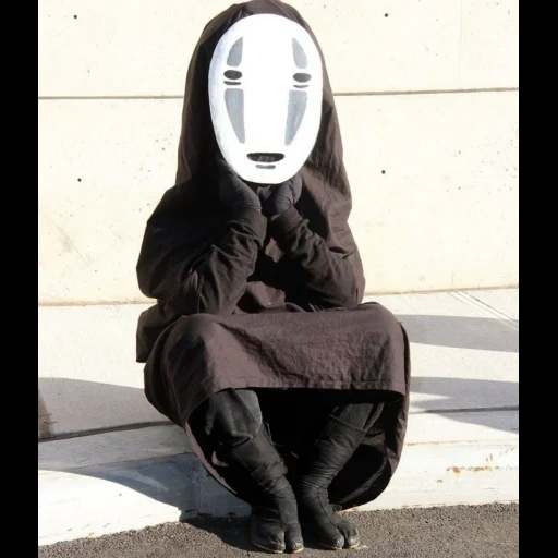 not showing up, anonymous, spirited away's faceless clothing, ghost blowing lights without face cosplay