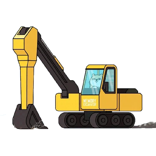 penggali, excavator kartun, troika robot excavator, latar belakang putih kartun excavator, vektor karier excavator