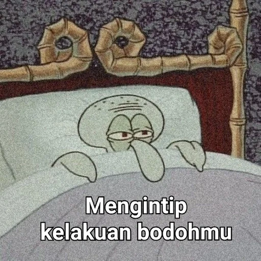 gadis, meme spongebob, squidward tertidur, sleeping sweedward, squidward menangis di tempat tidur dengan headphone