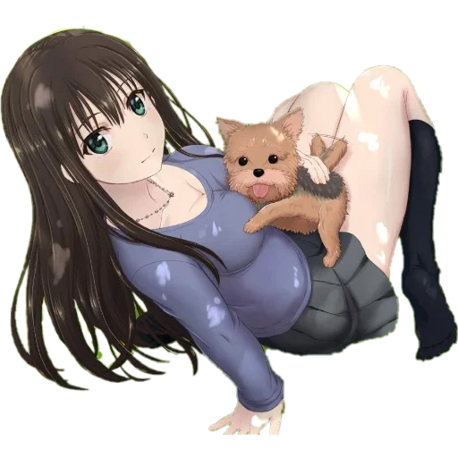 rin shibuya, arte de anime, anime girls, menina anime, anime girl com um cachorro