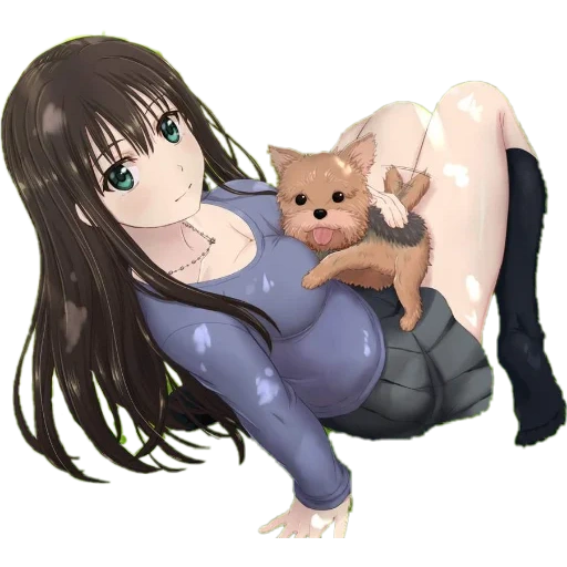 rin shibuya, art anime, filles anime, fille animée, fille anime avec un chien