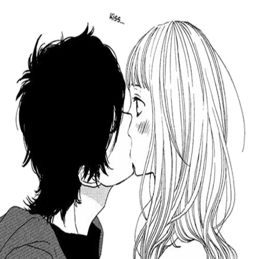 figure, cartoon couple, anime picture, kissing art sketch, anime boyfriend girl pencil