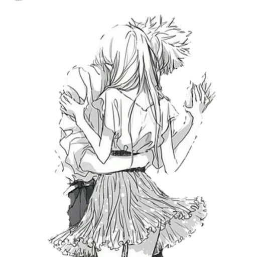 diagram, lukisan pasangan anime, sketsa pasangan anime, pasangan anime yang dicat lucu, anime boyfriend girl hitam putih