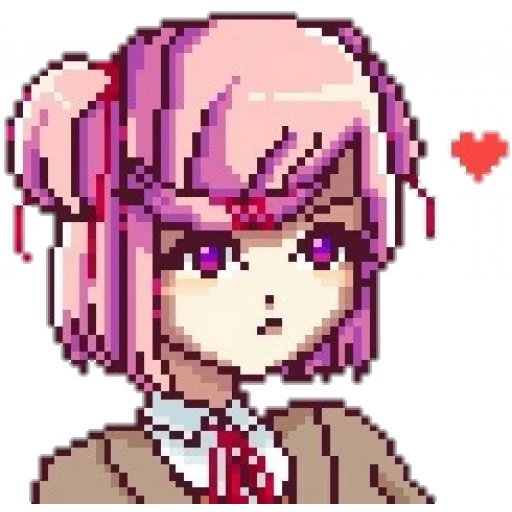 pixels d'animation, natsuki pixel art, lei zéro rem pixel, monica pixel doki doki, natsuki doki doki literature club pixel art