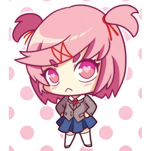 neiji chibi, ddlc xia mu chibi, natsuki ddlk chibi, dermaga chibi xiamu, klub sastra doki doki natsuki chibi