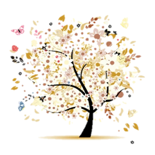 the trees are beautiful, tree butterfly figure, happiness tree pattern, meimu on white background, white background abstract tree
