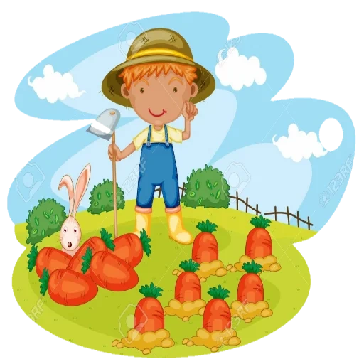 le garçon est une ferme, fermier, clipart du jardin, clipart de la ferme pour garçons, enfants du dessin animé de l'agriculteur