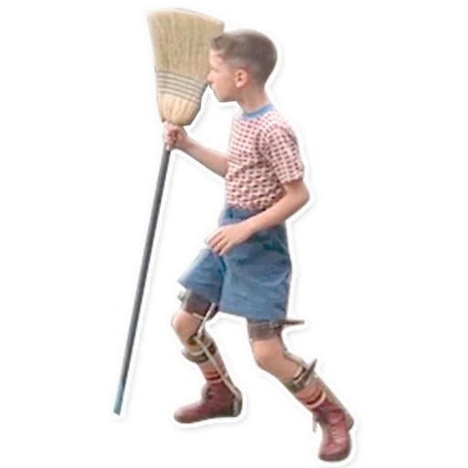 boy, baseball bat, boy with a broom, baseball bats, the boy sweeps