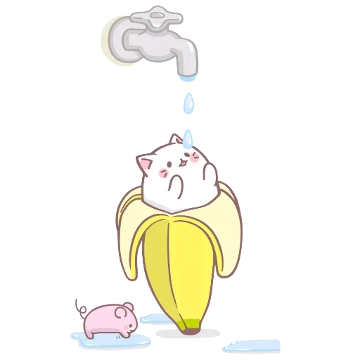 милые рисунки кавай, банановый котик, рисунки кавай, рисунки для срисовки няшные, котик в банане