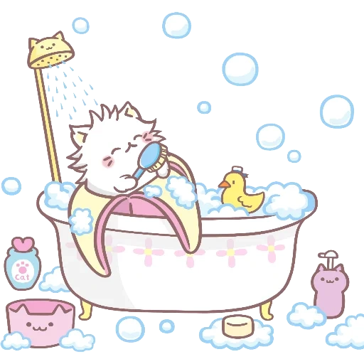 иллюстрации милые, cute kawaii bath, рисунки кавай, милые рисунки кавай, медведь моется в ванной