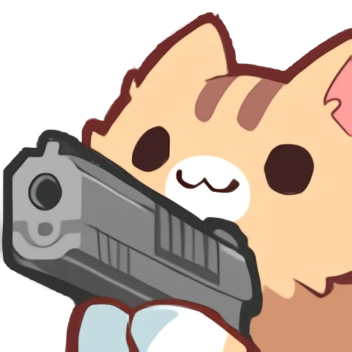эмодзи кот с пистолетом, catos стикер, неко стикеры для телеграмма, cat with gun emoji, telegram pistol stiker