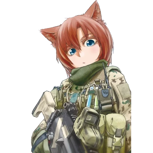 аниме арты, аниме милитари, неко милитари арт, аниме неко девушки, девушка кошка аниме