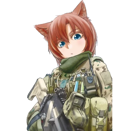 anime art, anime army, interne medizin militärkunst, anime neco mädchen, mädchen katze anime