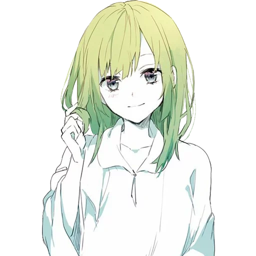 аниме девушки, аниме девушка зелеными волосами, аниме девушка короткими зелеными волосами, аниме девочка короткими зелеными волосами