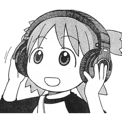 anime, yotsuba manga, dengarkan musiknya, suara dan harmoni anime, meme headset anime