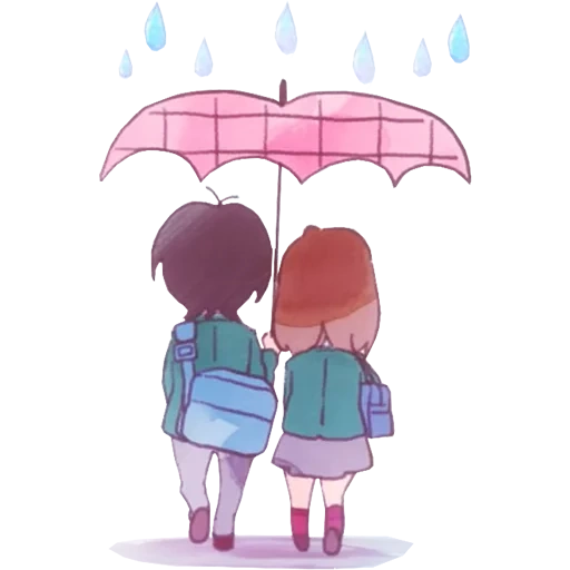 под зонтом, зонт вектор, аниме зонтик, пары аниме милые, рисунок