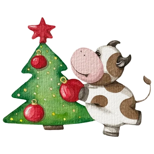 new year, bull toy, christmas tree new year, christmas deer, funny postcard merry christmas