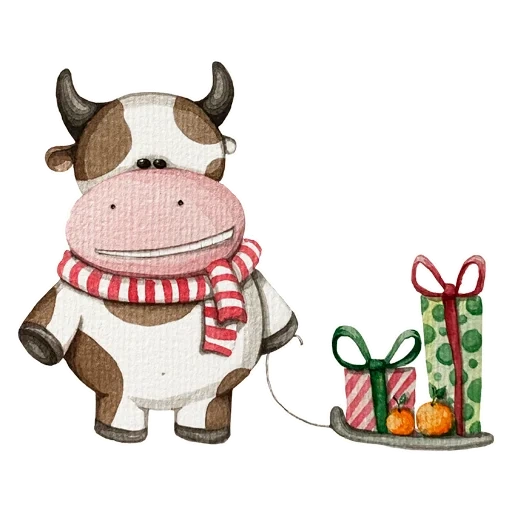 sapi, ilustrasi, sapi yang menggemaskan, sapi kecil, anak sapi tahun baru