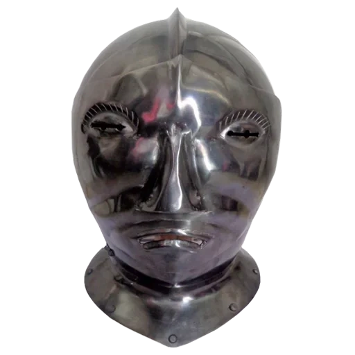 der helm des ritters im gesicht der maske, geschlossener helm 16 jahrhundert, maskenhelm, mittelalterlicher helm, maske fantomas