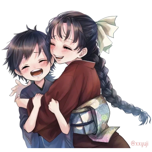 animation art, suguha kirito, cartoon character, cute cartoon couple, kimetsu no yaiba