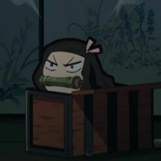 nezuko, memes de anime, nezuko zangado, o anime é engraçado, nezuko com raiva na caixa