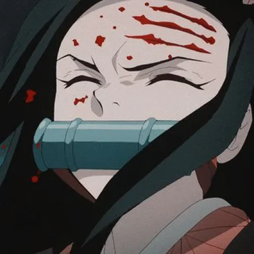 nezuko, anime blade dissects demons, cut the devil's blade and cry, cut the blade of demon moment, aesthetical anime icon kamado nezuko
