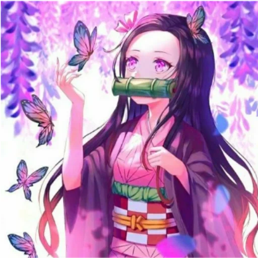 animação, nezuko, flores de cerejeira, figura, animação neko