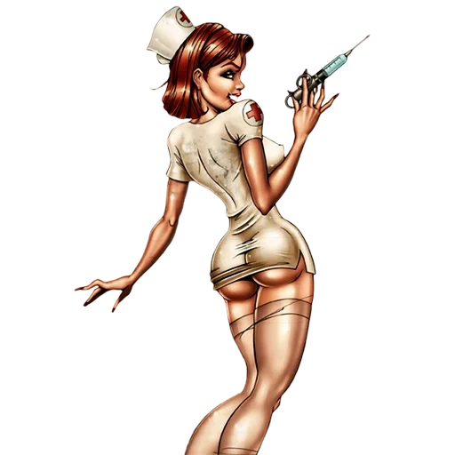 пин ап медсестра, карикатура медсестра уколом