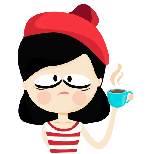 mujer, la chica es roja, caricatura de carácter, la chica emoji es una gorra