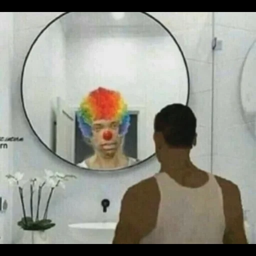 clown, clown meme, wake up meme, clown mirror