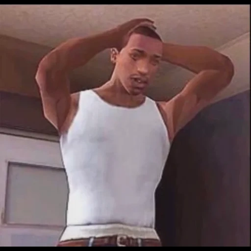 mousse, carl johnson, serrez votre ceinture, grand theft auto san andreas, carl johnson c.j tenant sa tête