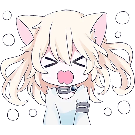 catgirl, animación linda, chica de gato blanco, patrón lindo de animación, niña de gato anime