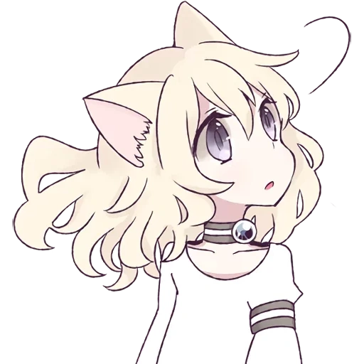 mari koneko, рисунки аниме, белый кот чиби, white cat girl, милые рисунки аниме