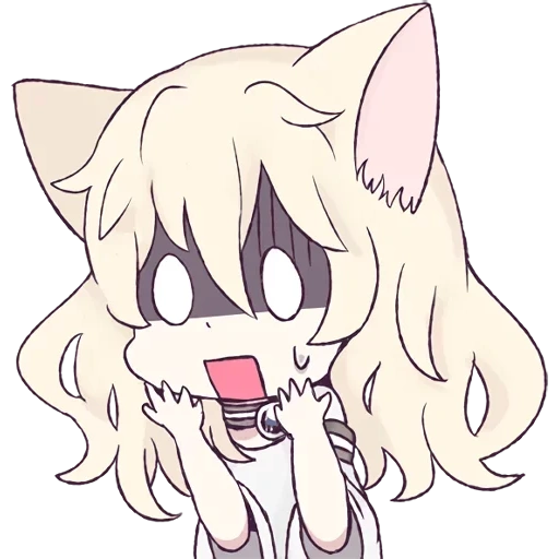 mari koneko, white cat chibi, white cat girl, anime is nobody, lovely anime drawings