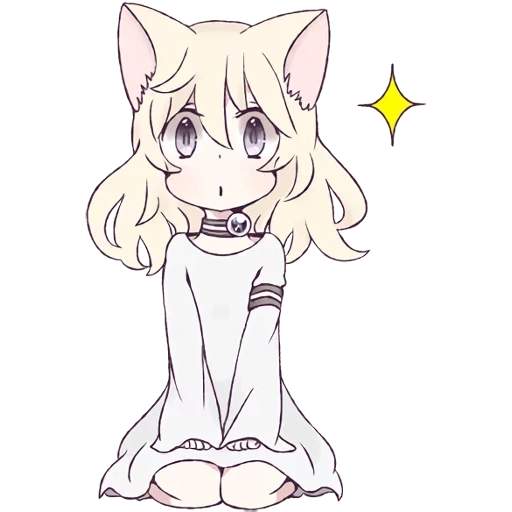 cat girl, anime line, mari koneko, line chibi is some, white cat chibi