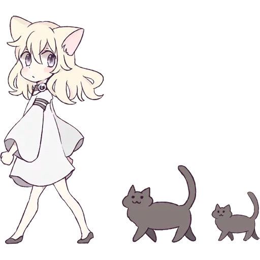 cat girl, чиби кот, white cat, line girl, mari koneko