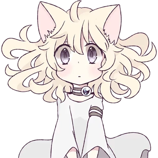 кавай аниме, mari koneko, белый кот чиби, white cat girl, милые рисунки аниме
