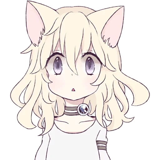 cat girl, mari koneko, белый кот чиби, white cat girl, милые рисунки аниме