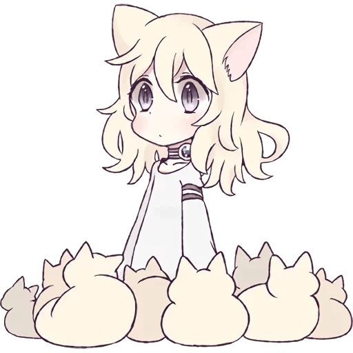 chibi, garota gato, mari koneko, garota de gato branco, animação de gato branco e menina