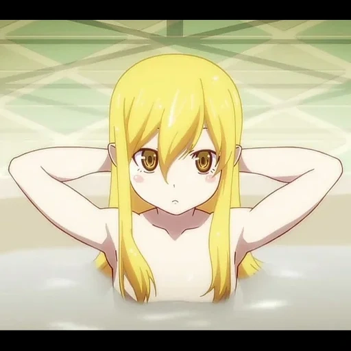 shinobu, shinobu oshino, lucy hartfilia anfas, queue de fée lucy hartfilia, salle de bain monogatari shinobu