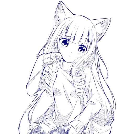 anime, pencil anime, anime with a pencil of the fox, sryzovs with a pencil of anime, coloring anime girls ears