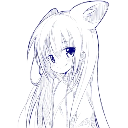 sryzovs anime girl, ouvidos de anime para colorir, desenhos de anime de esboços, sryzovs com um lápis de anime, colorir anime meninas ouvidas