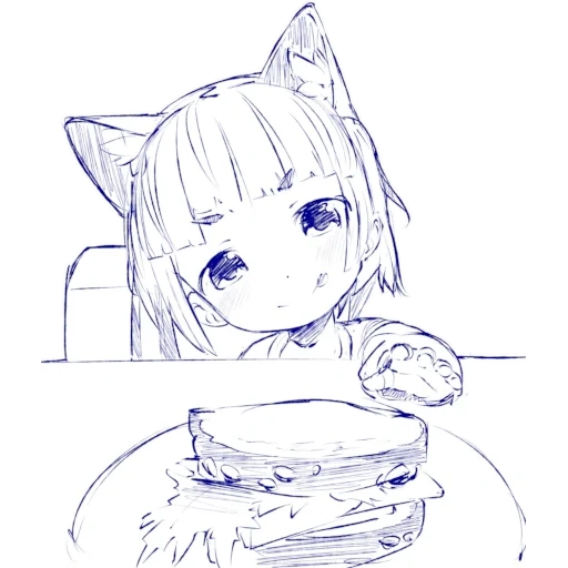 anime, picture, anime nyashka, anime cat art, anime drawing with ears