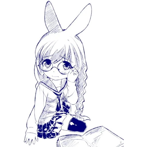 painter, linart chibi, anime chibi rabbit, lovely anime drawings, anime with glasses of sketches