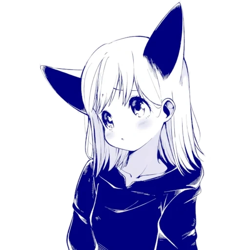 nekan, chat anime, art anime, oreilles de fille, anime avec un crayon du renard