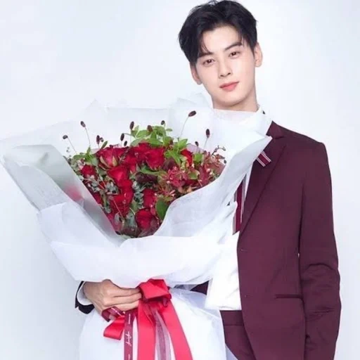 attori coreani, cu con un bouquet, cu ven, chan woo, uomini coreani