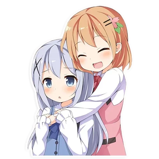 kafuu chino, аниме обнимашки, аниме chino kafuu, chino kafuu поцелуй, gochuumon wa usagi desu ka аниме юри